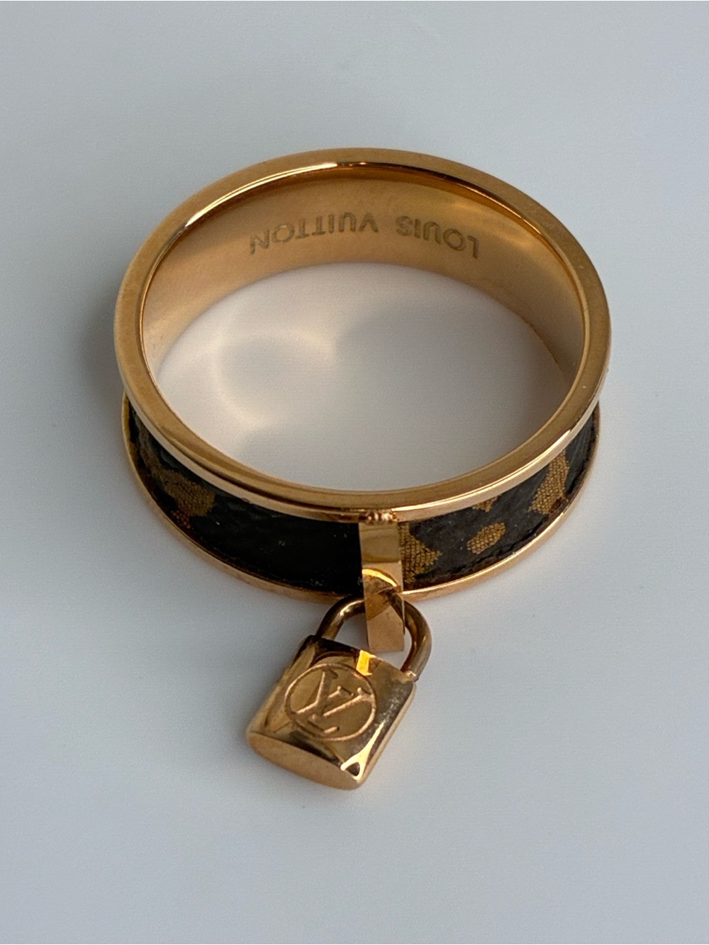 Vintage Gold and Brown Leather Padlock Charm Ring
